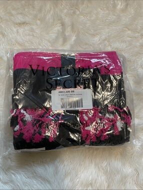 Victoria's Secret Black & Hot Pink Striped Cover Up Blanket Towel